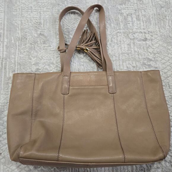 Ugg Cow Leather Shopper Tote Bag Shoulder Purse Neutral Tan Fringe Tassel Boho - Picture 4 of 8